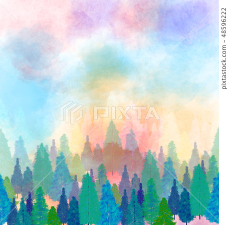 手繪好看的叢林和松樹 48596222