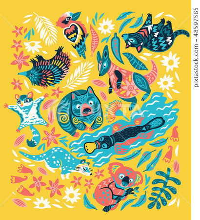 Adorable set of decorative Australian animals. Vector illustration 48597585