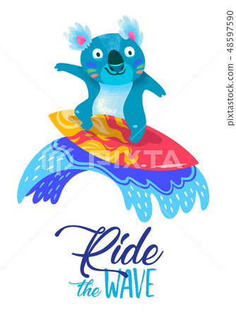 Surfing print design with hand drawn koala surfer Surfing print design with hand drawn koala surfer 48597590