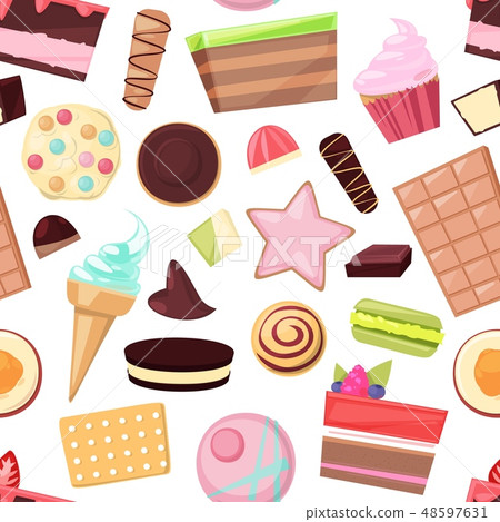 Confectionery sweets vector chocolate candies and sweet confection dessert in candyshop illustration 48597631