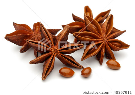 Star anise and seeds isolated on white 48597911