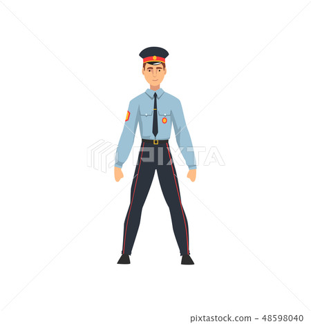 Police Officer in Blue Uniform and Cap, Professional Policeman Character Vector Illustration 48598040
