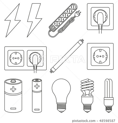 12 line art black and white electric elements set 12 line art black and white electric elements set 48598587
