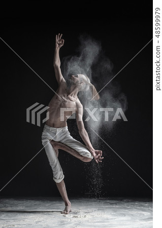 Young man practicing yoga on white background Young man practicing yoga on white background 48599979