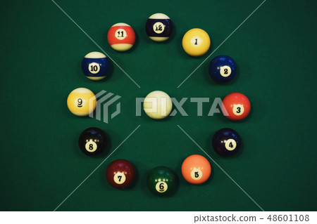 pool balls in circle like a clock face 48601108
