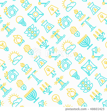 Lighting seamless pattern with thin line icons Lighting seamless pattern with thin line icons 48601423