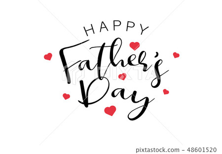 Happy Fathers Day Calligraphy Text With Red Hearts Stock Illustration