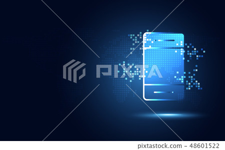 Futuristic blue smartphone with pixels abstract Futuristic blue smartphone with pixels abstract 48601522