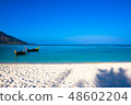 與小船漂浮的海和日落風景 48602204