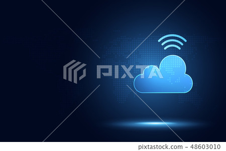 Futuristic blue cloud with wireless signal digital 48603010