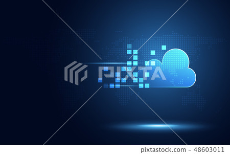 Futuristic blue cloud with pixel digital 48603011