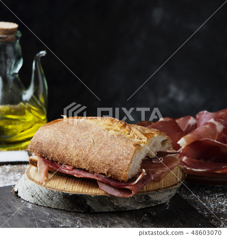 spanish bocadillo de jamon, serrano ham sandwich 48603070