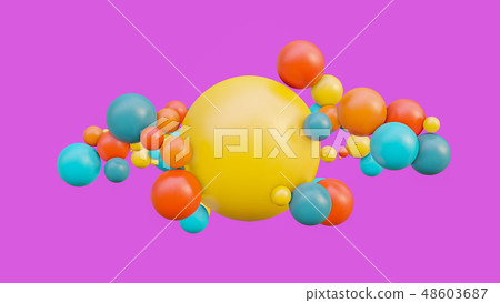 Flying spheres in motion isolated on pink background 48603687