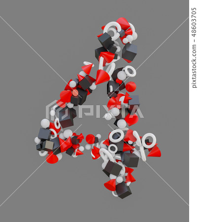 Abstract number four, consisting of spheres, cubes, toruses and pyramids 48603705