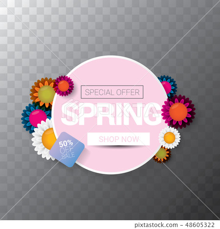 vector spring sale web banner isolated on transparent background. Abstract spring sale pink label or 48605322