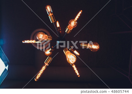 Vintage edison light lamps and cooper metal tube costruction. 48605744