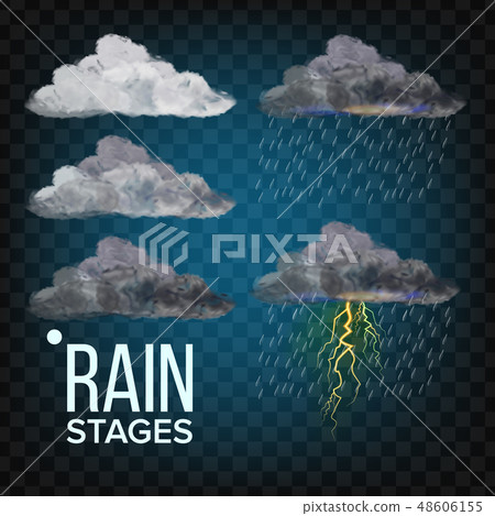 Rain Stages Vector. Cloud, Storm. Weather Icon. Realistic Isolated Transparent Illustration 48606155