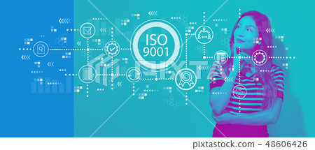 ISO 9001 with young businesswoman ISO 9001 with young businesswoman 48606426