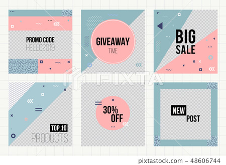 Set of trendy geometric elements memphis cards. Set of trendy geometric elements memphis cards. 48606744