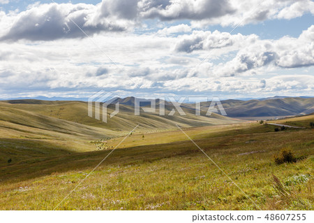 Mongolian steppe with grassland Mongolian steppe with grassland 48607255