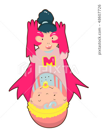 Super Mom. Superhero mother carrying a baby. Super Mom. Superhero mother carrying a baby. 48607726
