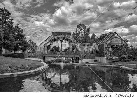 Bridge and fountain at the Armstrong park in NOLA 48608110
