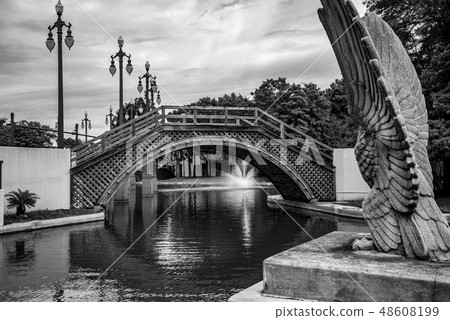 Bridge and fountain at the Armstrong park in NOLA 48608199
