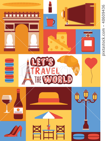Paris vector pattern french culture eiffel tower and triumphal illustration europe tourism fashion 48609436