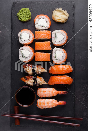 Sushi Set sashimi with salmon. 48609690