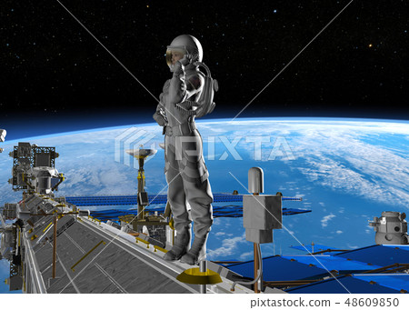 國際空間站國際空間站和女宇航員perming3DCG插圖素材 48609850