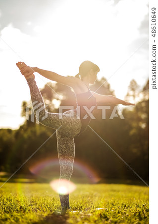 Caucasian woman in yoga   Natarajasana.  48610649
