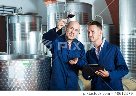 Workers taking notes wine sample 48612179