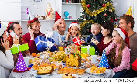 Large family enjoying their company during Christmas dinner 48612560