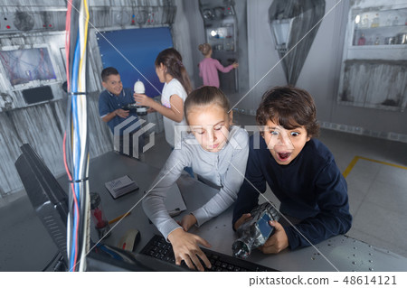 children play in the quest room of a inscrutable bunker 48614121