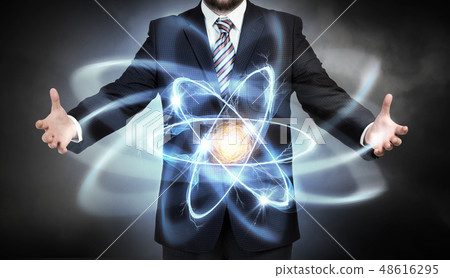 Atom molecule in hands Atom molecule in hands 48616295