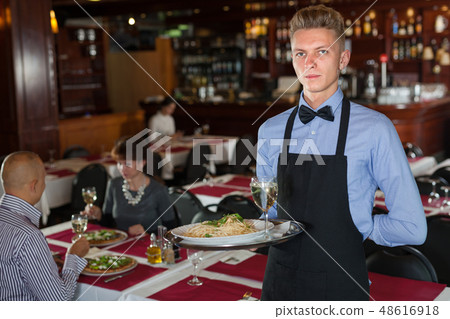 Waiter with serving tray Waiter with serving tray 48616918