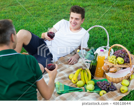 Two brothers enjoying life on picnic Two brothers enjoying life on picnic 48618644