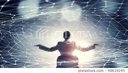 Businesswoman using media panel 48619245