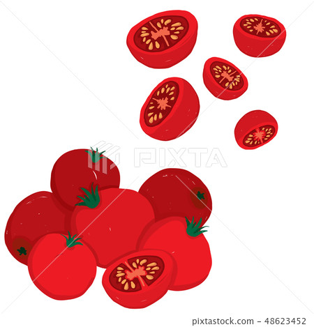 Painterly vector cherry tomatoes, raw and sliced Painterly vector cherry tomatoes, raw and sliced 48623452