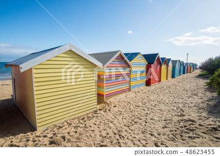 Bathing boxes in Brighton beach, Melbourne. Bathing boxes in Brighton beach, Melbourne. 48623455