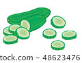 Vector painterly set of cucumbers, raw and sliced. 48623476