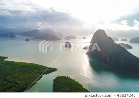 Aerial view of mangrove forest with sea coastline Aerial view of mangrove forest with sea coastline 48624243