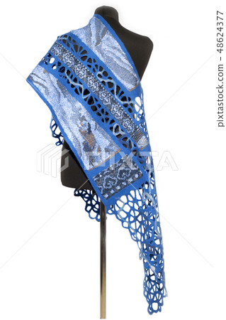 Female scarf of felted wool on a mannequin Female scarf of felted wool on a mannequin 48624377
