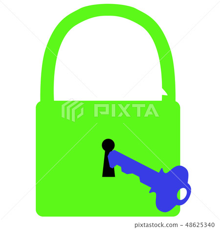 Padlock and key green Padlock and key green 48625340
