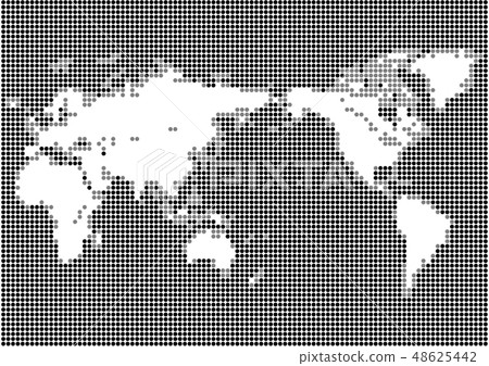 Black Background and White Round Dot World Map 48625442