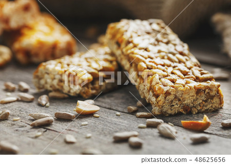 Sweets Bar of sunflower seeds on a vintage back 48625656