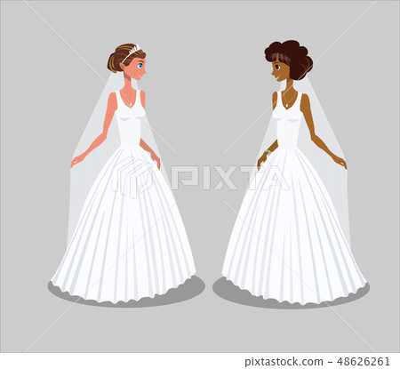 Brides in Wedding Dresses Vector Illustration - Stock Illustration ...