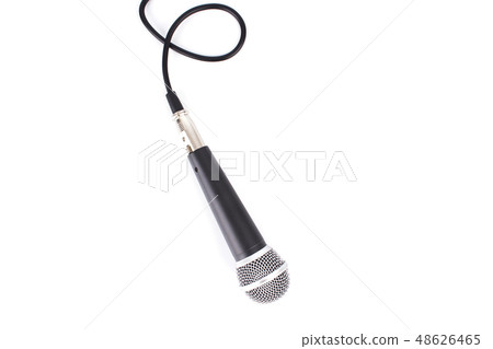 Black Microphone with cable isolated on white back Black Microphone with cable isolated on white back 48626465
