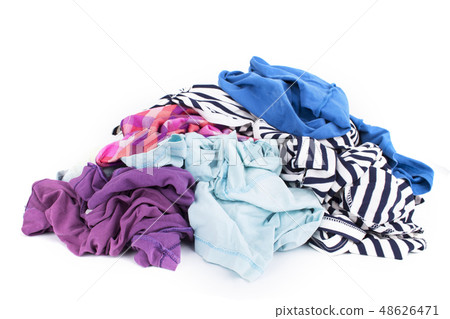 Big heap of colorful clothes isolated on white bac 48626471
