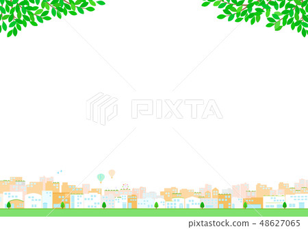 City streets with balloon clouds City streets with balloon clouds 48627065